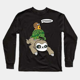 Sloth Turtle Snail Piggyback Animal Running Wild Long Sleeve T-Shirt